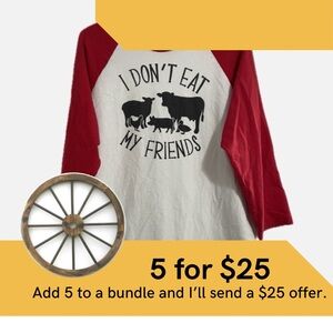 Cafe Press Red and White Vegetarian Theme Raglan Shirt